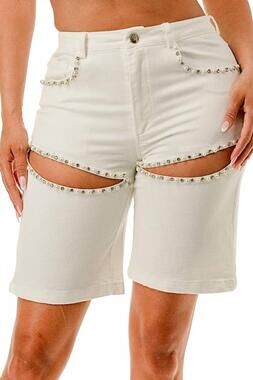NEW SALT embellished pearl shorts in white